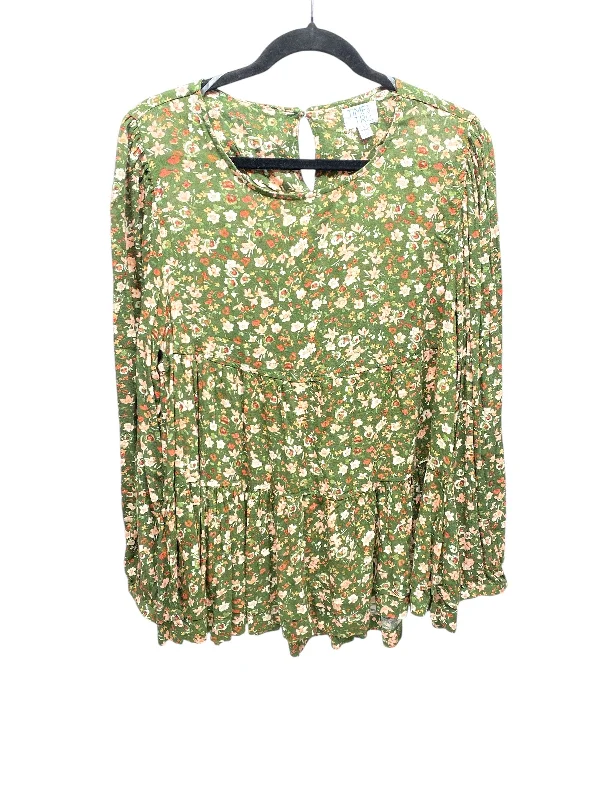 Women's Blouse with PeterTop Long Sleeve By Time And Tru In Floral Print, Size: L