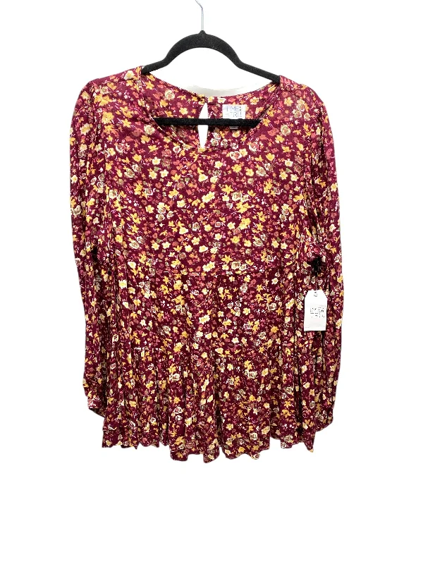 Women's Blouse with RufflesTop Long Sleeve By Time And Tru In Floral Print, Size: L