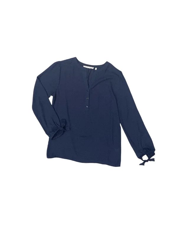 Women's Blouse with Shirt CollarTop Long Sleeve By Violet And Claire In Navy, Size: S