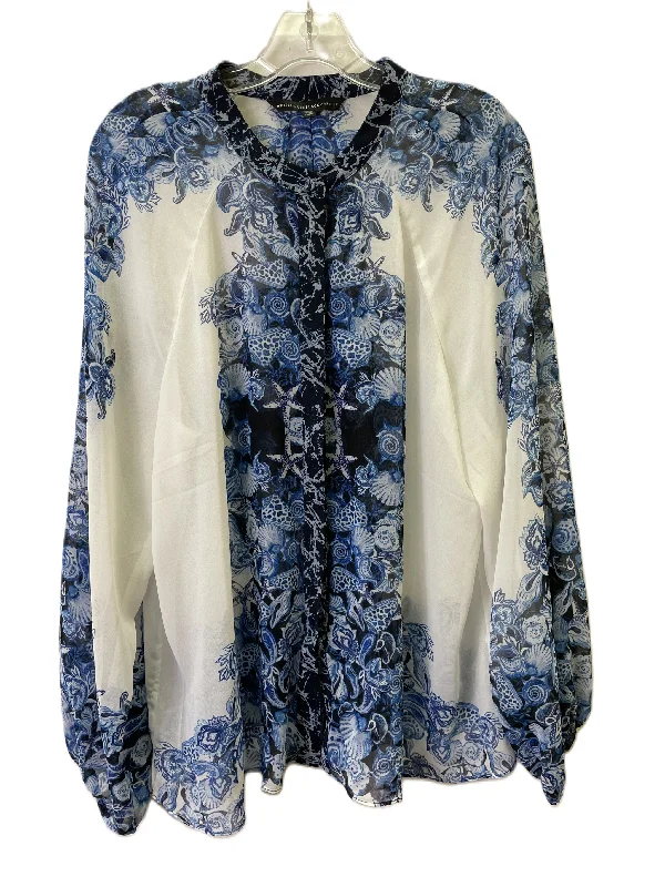 Women's Blouse with CollarTop Long Sleeve By White House Black Market In Blue, Size: Xl