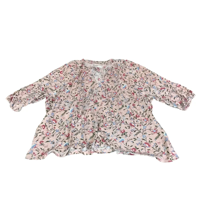 Women's Blouse with Shirt CollarTop Long Sleeve By Wonderly In Floral Print, Size: 2x