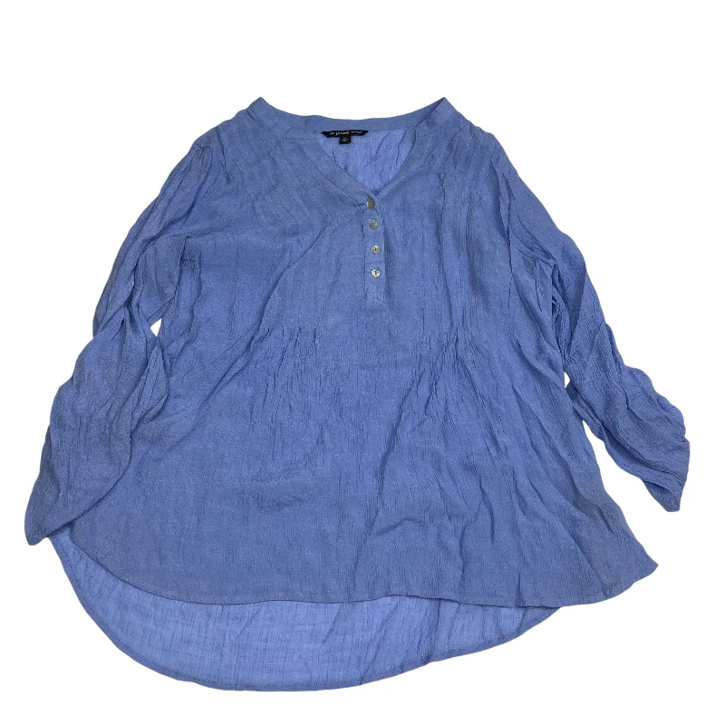 Women's Blouse with FlouncesTop Long Sleeve By Zac And Rachel In Blue, Size: 2x