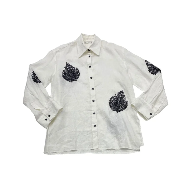 Women's Blouse with EmbroideryTop Long Sleeve By Zara In Black & White, Size: Xs